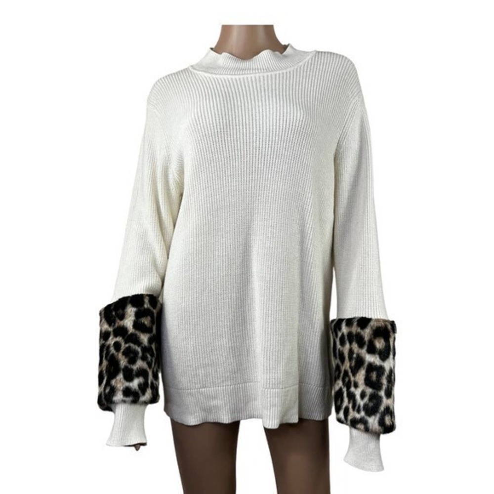 Michael Kors Women Sweater Animal Leopard Sleeve Size M